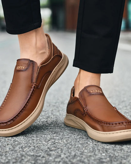 Men's Casual Leather Slip-On Loafers - Comfortable Men's Dress Shoes