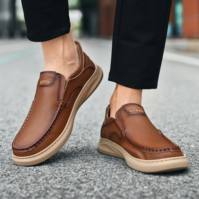 Men's Casual Leather Slip-On Loafers - Comfortable Men's Dress Shoes