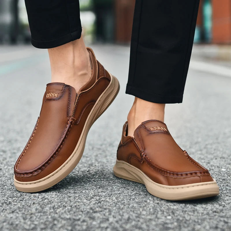 Men's Casual Leather Slip-On Loafers - Comfortable Men's Dress Shoes