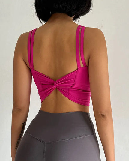 Women's Push-Up Sports Bra with Fixed Padding and Knotted Back