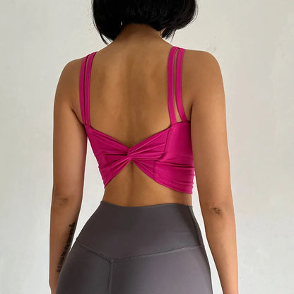 Women's Push-Up Sports Bra with Fixed Padding and Knotted Back