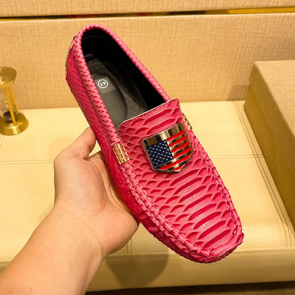 Men's Leather Shoes with American Flag and Metal Details