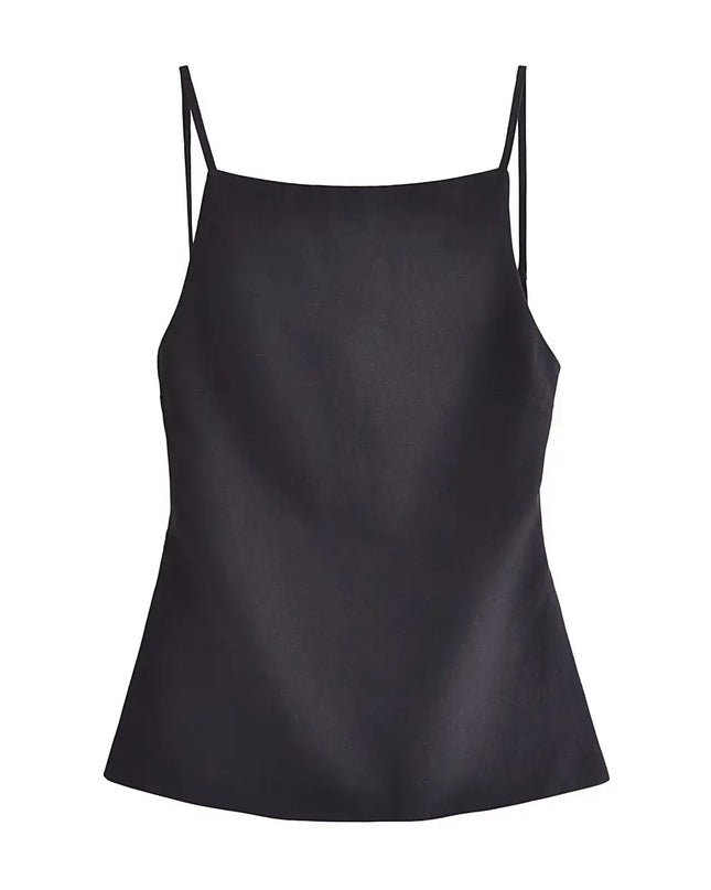 Women's Lace-Up Backless Camisole with Vintage Style, Thin Straps, and Square Collar