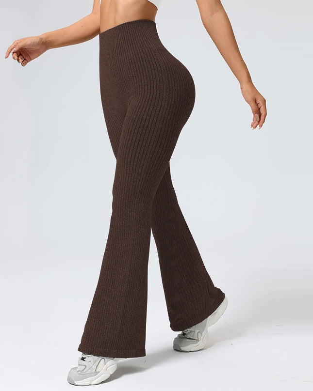 Women's High-Waisted Breathable Flared Trousers - Athleisure Fitness Pants with Stretch