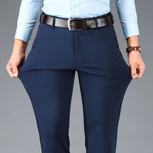 Men's Stretch Business Suit Pants - Straight-Leg Design for Comfort and Style