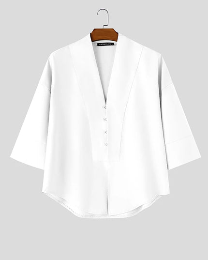 INCERUN Men's V-Neck Half Sleeve Loose Fit Shirt