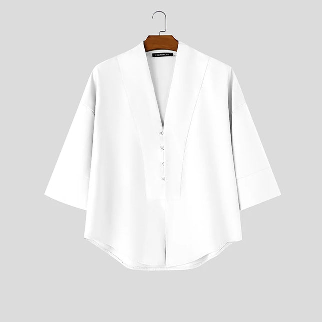 INCERUN Men's V-Neck Half Sleeve Loose Fit Shirt