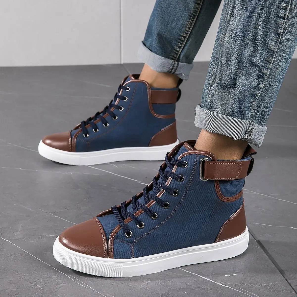 Men's Faux Leather Sneakers – Thick Sole, Non-Slip High-Top Shoes