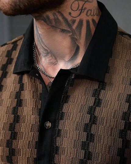 Men's Knit Short Sleeve Shirt with Vintage Plaid Pattern and Breathable Fabric