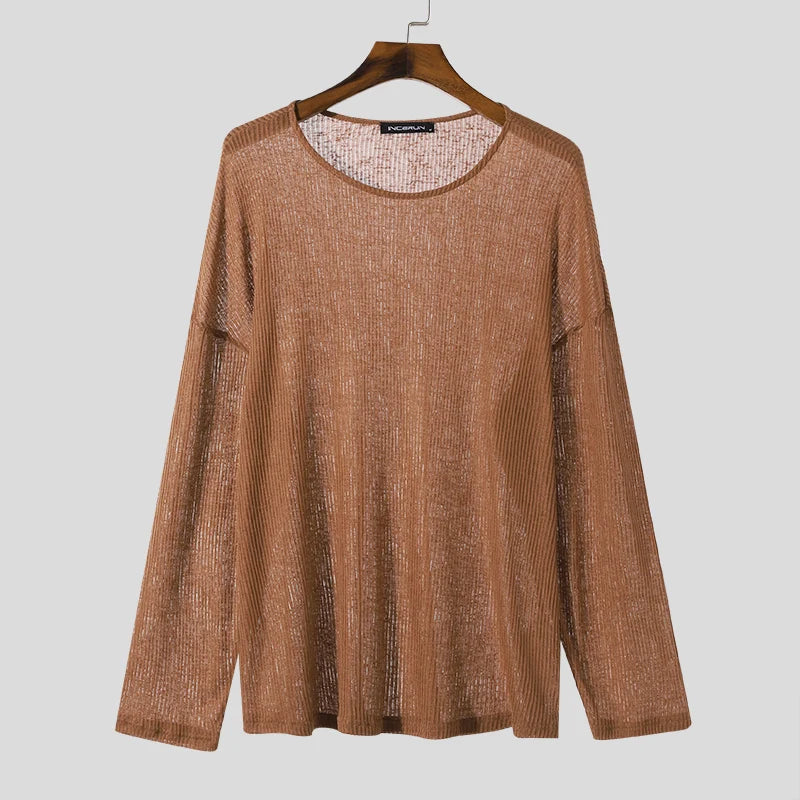 Men's Loose Knitted Transparent Sweater