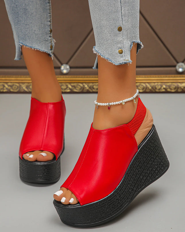 Women’s Faux Leather Wedge Sandals with Open Toe