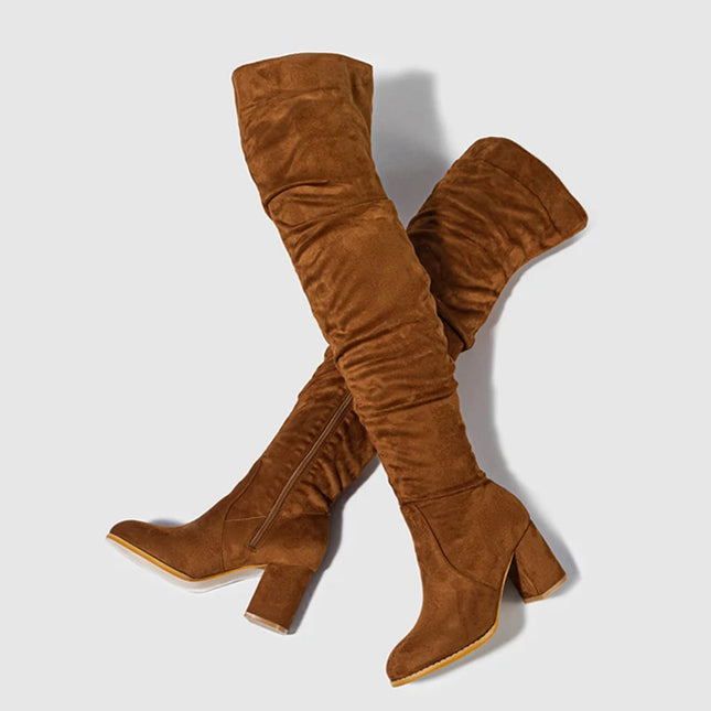 Women's Over-the-Knee Boots - Toe Zip, Thigh-High Shoes with Square Heels