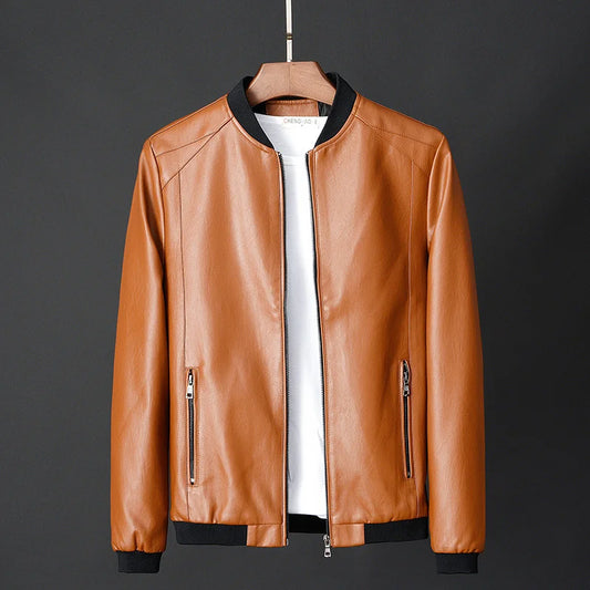 Men's Leather PU Jacket - Casual Vintage Zipper Coat for Men