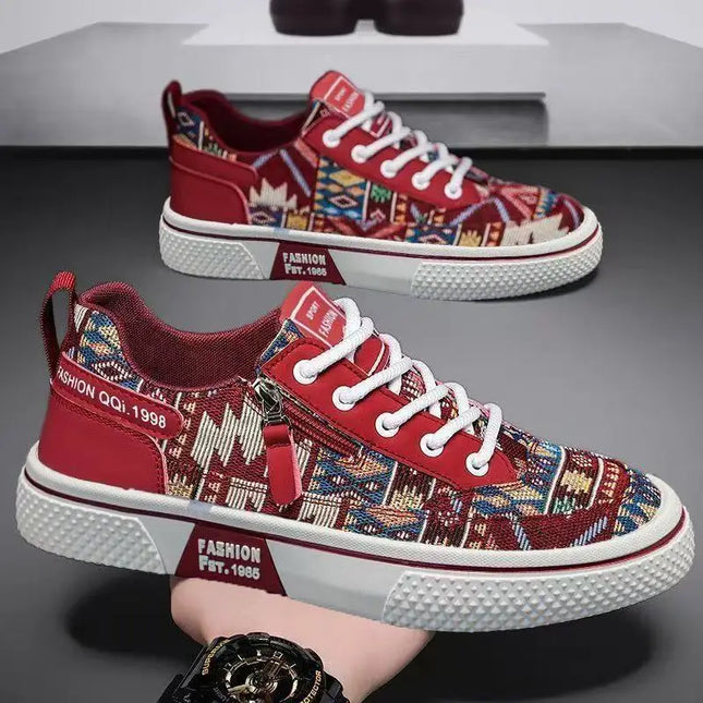 Men's Canvas Low Top Sneakers - Flat Sole, Vulcanized Style