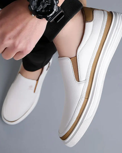 Men's Genuine Leather Slip-On Sneakers - Stylish & Comfortable Casual Footwear