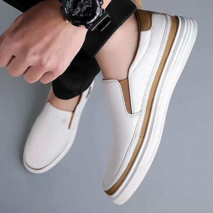 Men's Genuine Leather Slip-On Sneakers - Stylish & Comfortable Casual Footwear