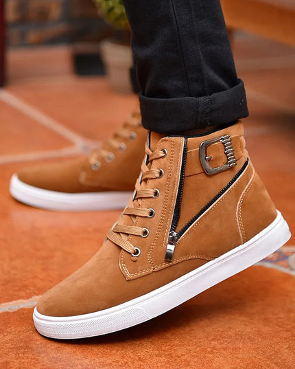 Men's Breathable High Top Casual Sneakers with Side Zipper 