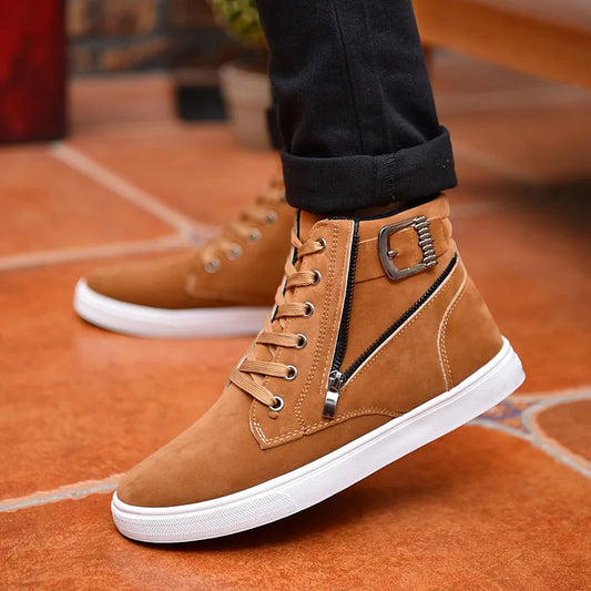 Men's Breathable High Top Casual Sneakers with Side Zipper 