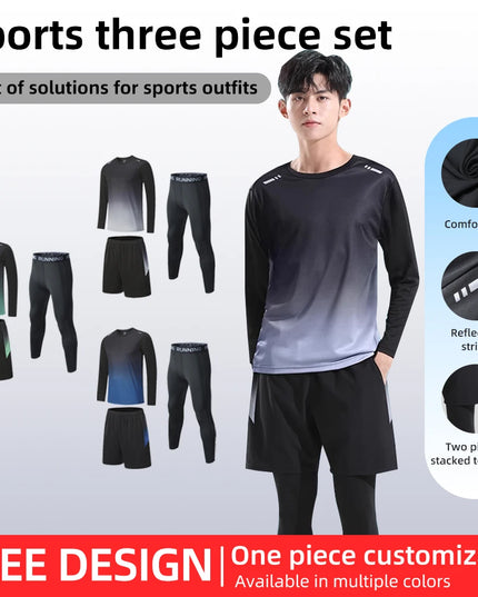 Men's Athletic 3-Piece Compression Sweater, Shorts & Pants Set - Sportswear Performance Gear
