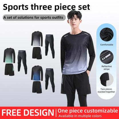 Men's Athletic 3-Piece Compression Sweater, Shorts & Pants Set - Sportswear Performance Gear
