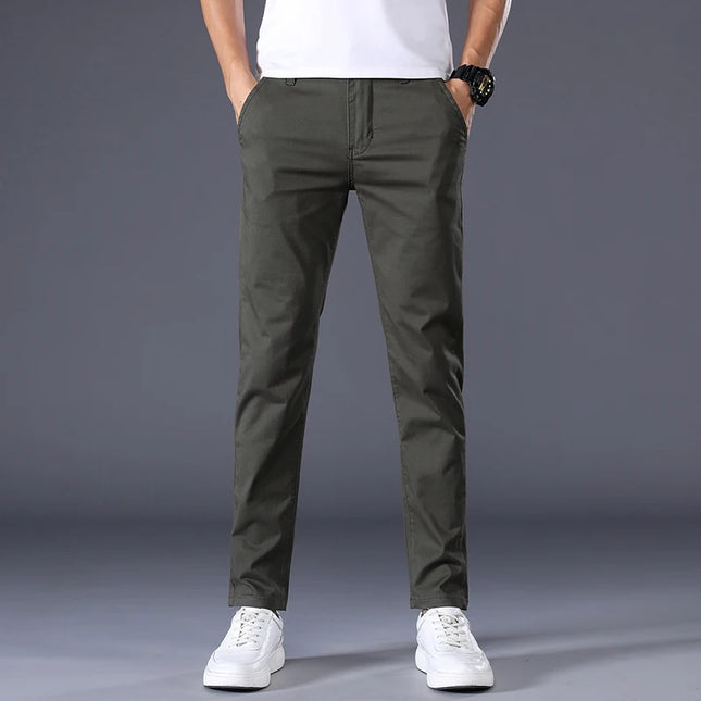 Men's Casual Long Elastic Straight Pants - Various Colors