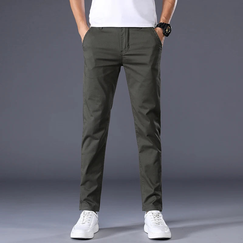 Men's Casual Long Elastic Straight Pants - Various Colors