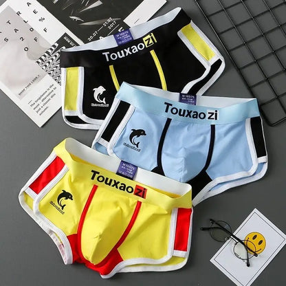 Men's Cotton Boxer Briefs - 3 Pack Underwear with Dolphin Print