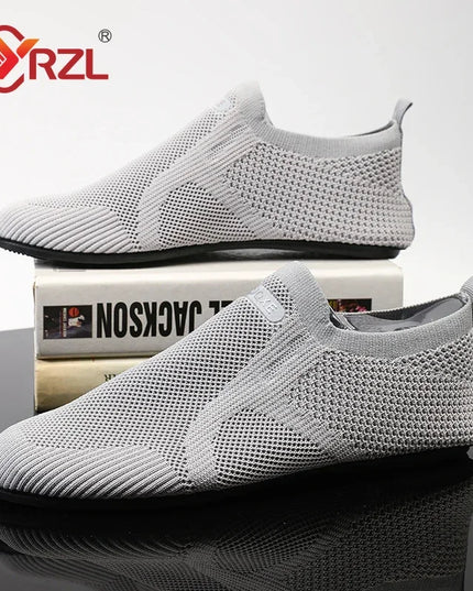 YRZL Men's Mesh Loafers - Breathable Flat Walking Shoes with Non-Slip Sole
