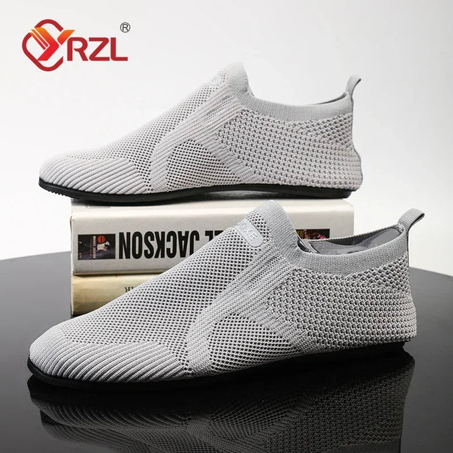YRZL Men's Mesh Loafers - Breathable Flat Walking Shoes with Non-Slip Sole