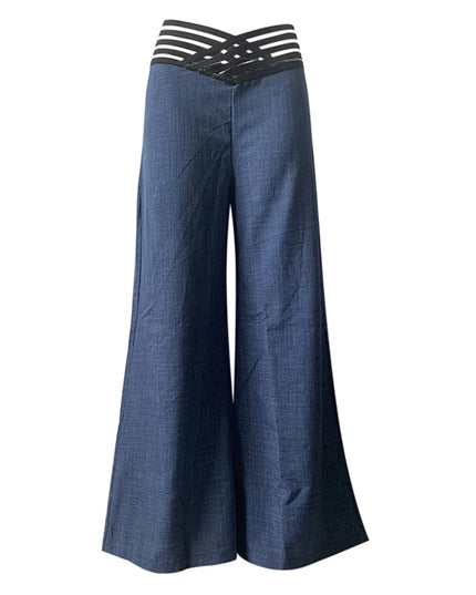 Women's High-Waisted Waist Belt Casual Straight Loose Wide-Leg Pants