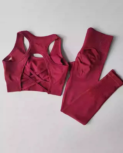 High Waist Seamless Leggings and Bra Set for Women