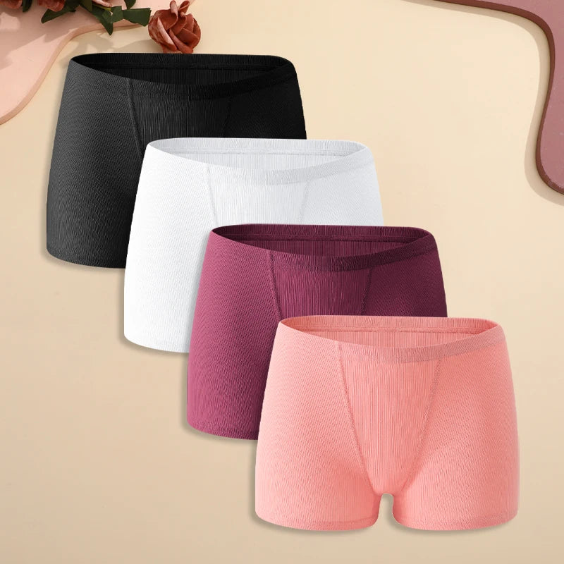Set of 4 Women's Cotton Striped High-Waist Underwear