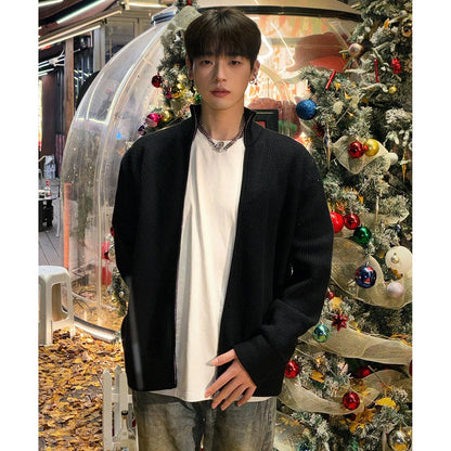 Men's Loose Knit Cardigan Sweater with Zip Closure