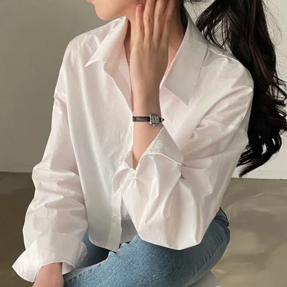 Casual Long Sleeve Women's Shirt - Korean Style Button-Up Blouse