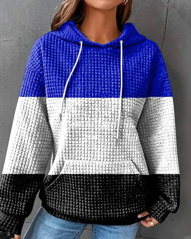 Oversized Women's Hoodie Sweatshirt with Waffle Knit
