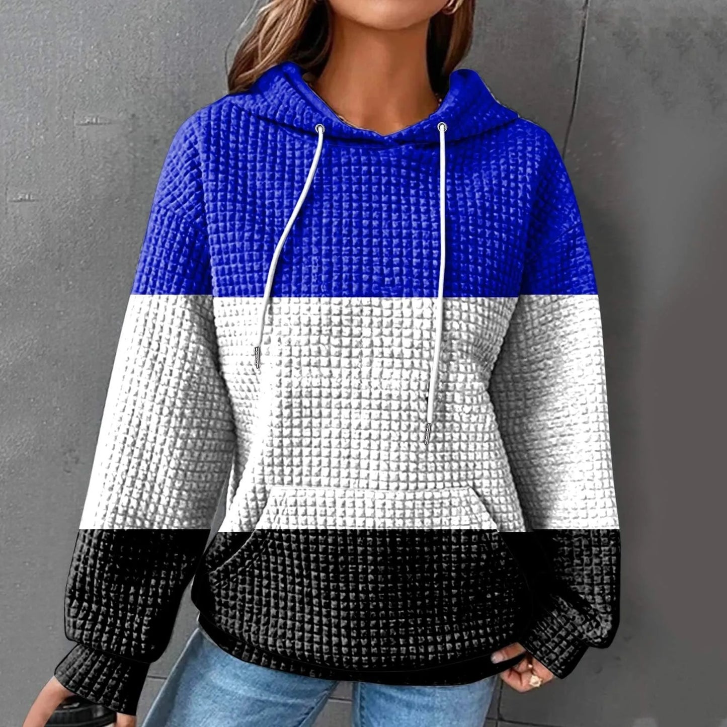 Oversized Women's Hoodie Sweatshirt with Waffle Knit