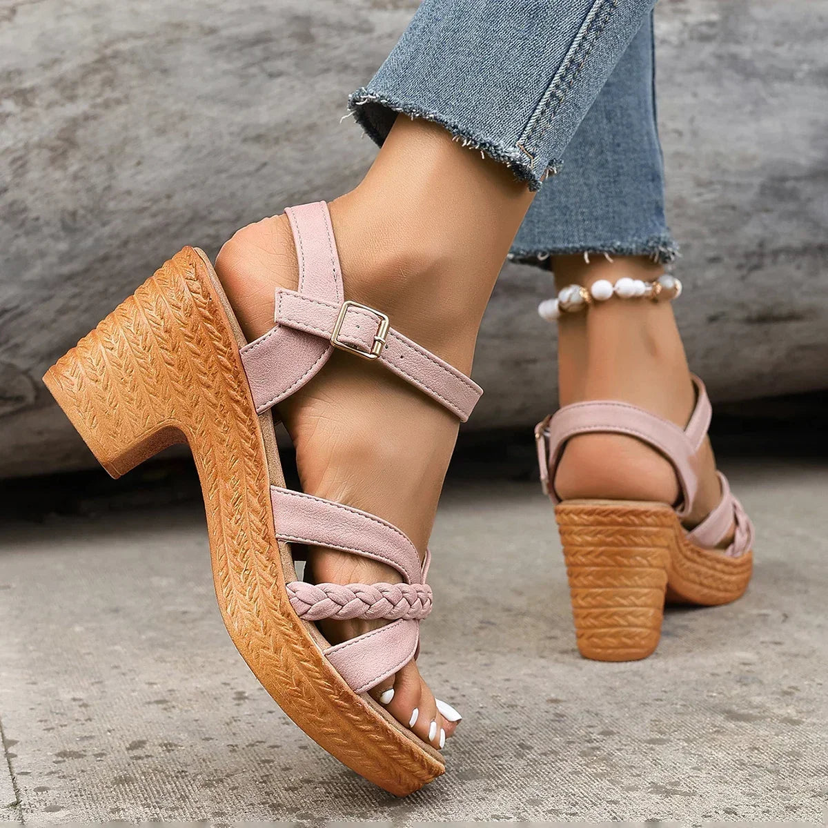 Lightweight Women's High Heeled Sandals with Ankle Buckle
