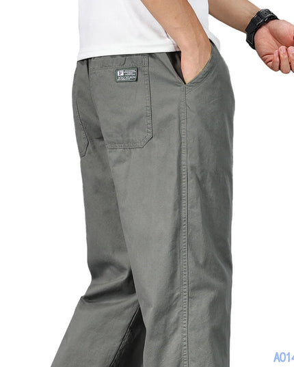 Men's Casual Cotton Pants with Relaxed Fit, Elastic Waist, and Drawstring
