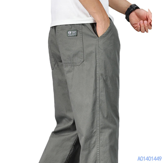 Men's Casual Cotton Pants with Relaxed Fit, Elastic Waist, and Drawstring