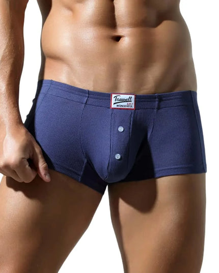 Men's Low-Waist Convex Pouch Boxer Briefs with Button Fly
