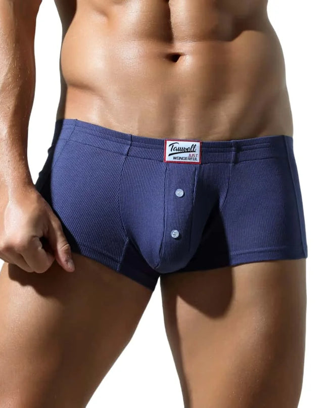 Men's Low-Waist Convex Pouch Boxer Briefs with Button Fly