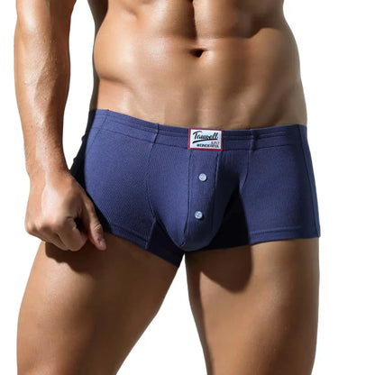 Men's Low-Waist Convex Pouch Boxer Briefs with Button Fly