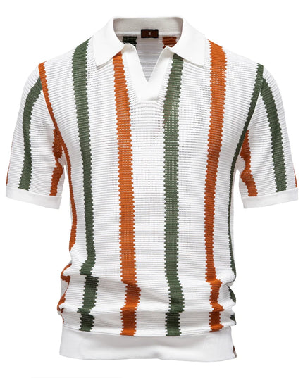 Men's Ribbed Knit Striped Polo T-Shirt