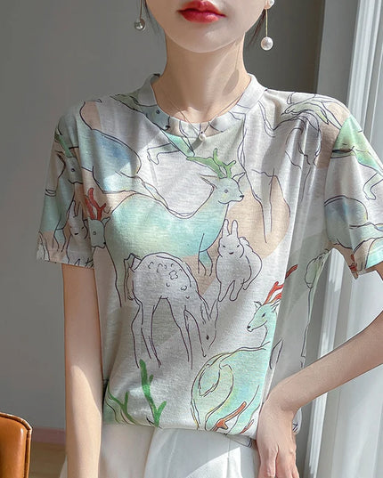 Elegant Women's Satin Silk V-Neck Short Sleeve Blouse