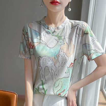 Elegant Women's Satin Silk V-Neck Short Sleeve Blouse