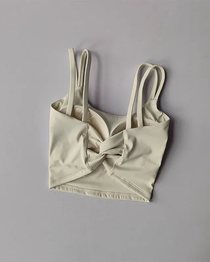 Women's Push-Up Sports Bra with Fixed Padding and Knotted Back