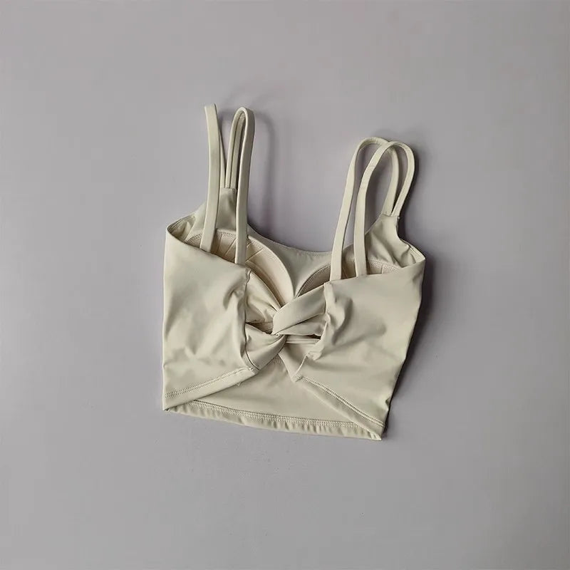 Women's Push-Up Sports Bra with Fixed Padding and Knotted Back