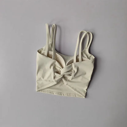 Women's Push-Up Sports Bra with Fixed Padding and Knotted Back