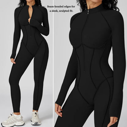 Women's Fitness Jumpsuit with Zipper - Activewear Bodysuit for Workout & Gym