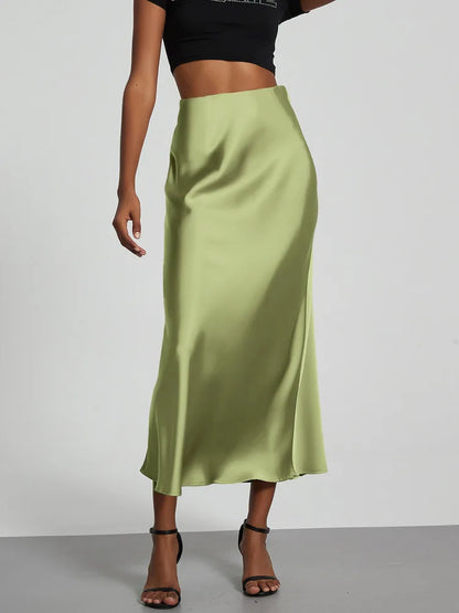 Women's Sophisticated High-Waisted Satin Maxi Skirt